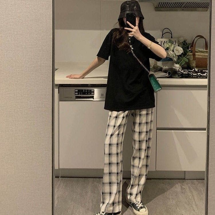 Quần dài lưng cao họa tiết kẻ caro phong cách Hàn Quốc thời trang cho nữ | BigBuy360 - bigbuy360.vn