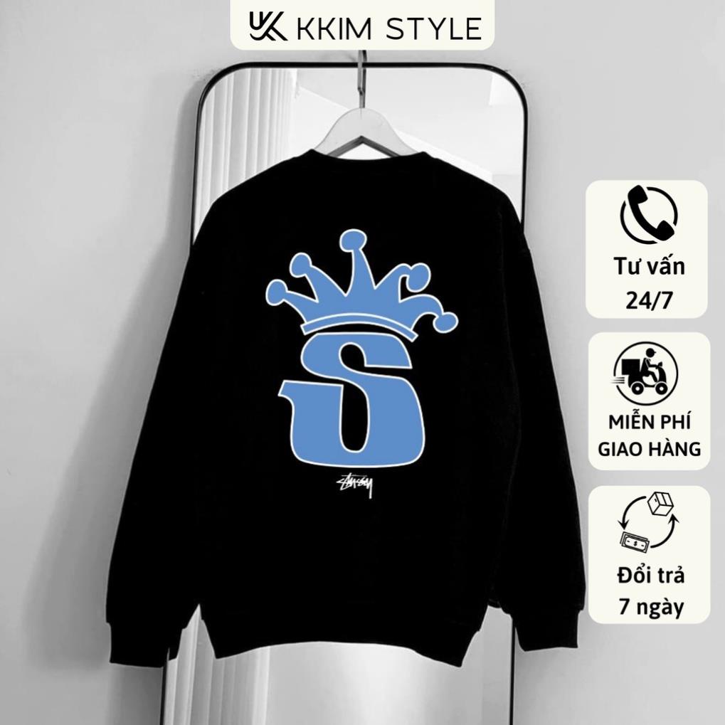 Áo nỉ Sweater Stussy Nam Nữ, Form RỘNG CHUẨN Xu Hướng, áo Tay dài nỉ bông Cao Cấp Unisex. KKIM Style