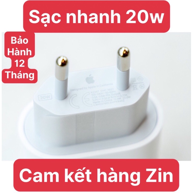 Sạc Nhanh 20w Zin  nguồn điện Chuẩn Bảo hành 12 tháng dùng cho ip11/12/11prm,12 prm,13/13prm