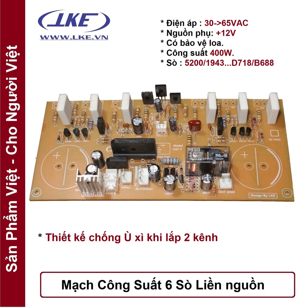 Mạch công suất 6 sò liền nguồn LKE