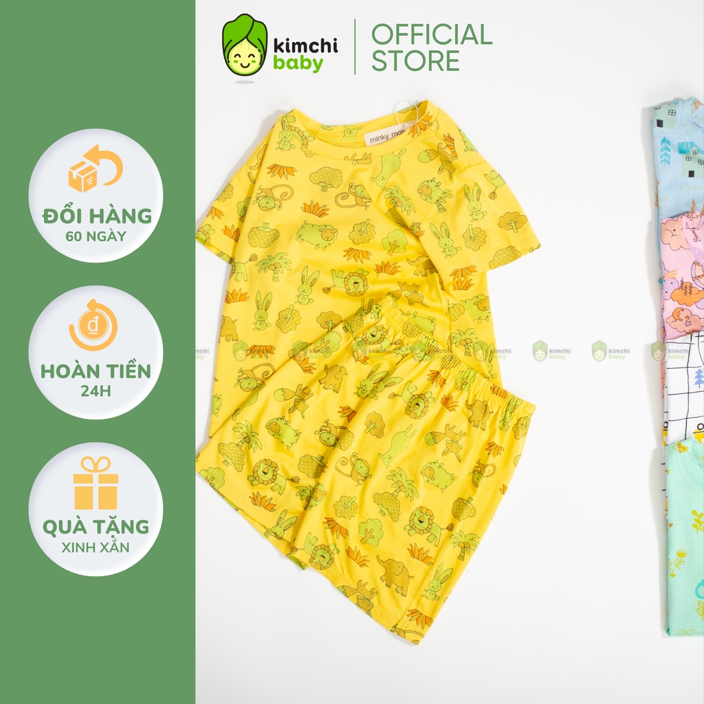 Bộ Cộc Tay Cho Bé Trai, Bé Gái Minky Mom Vải Thun Lạnh Hoạ Tiết Cỏ Cây Hoa Lá, Bộ Quần Áo Trẻ Em Mặc Nhà MKM2206