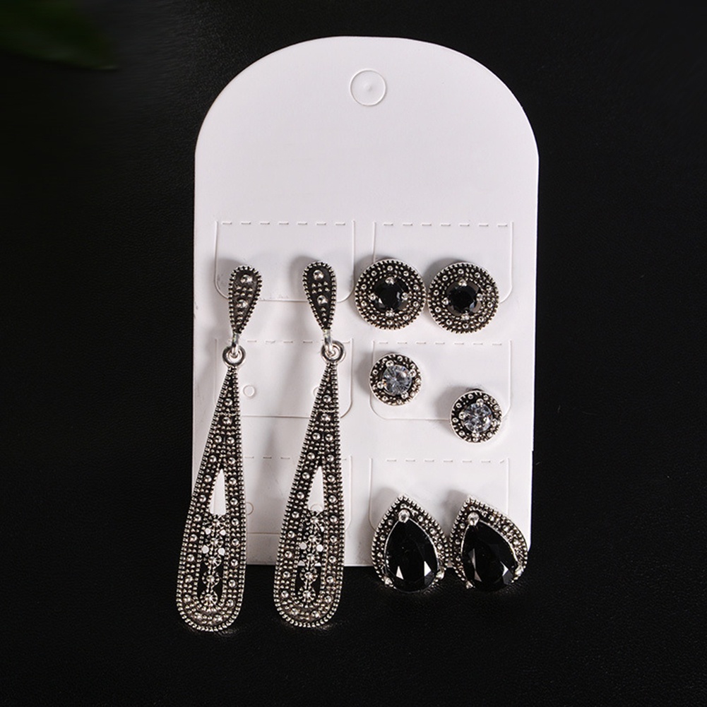 Set 4 đôi khuyên tai hợp kim đính trang trí kim cương giả phong cách cổ điển dành cho nữ