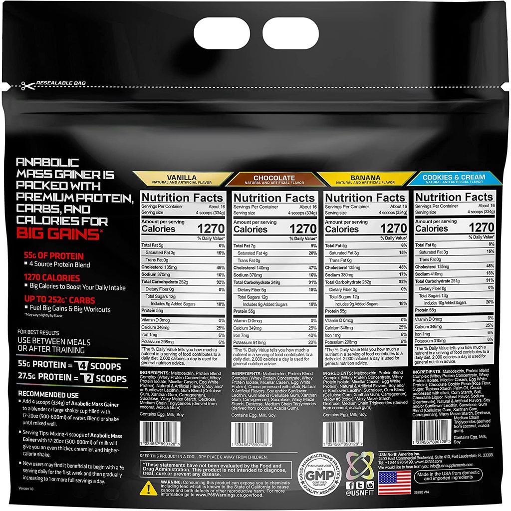 [CHÍNH HÃNG] USN ANABOLIC MASS 12LBS | Sữa Dinh Dưỡng Tăng Cân Tăng Cơ Cho Người Gầy