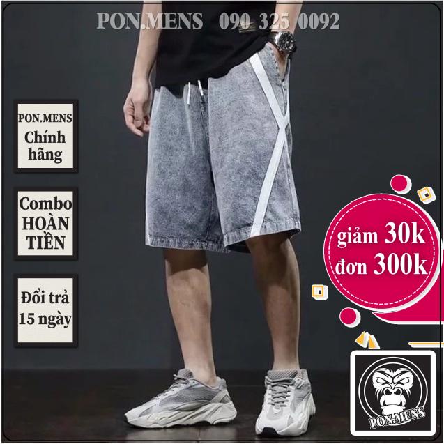 Quần short jean ống rộng nam nữ unisex màu xanh sọc chéo 2536 Pon.mens