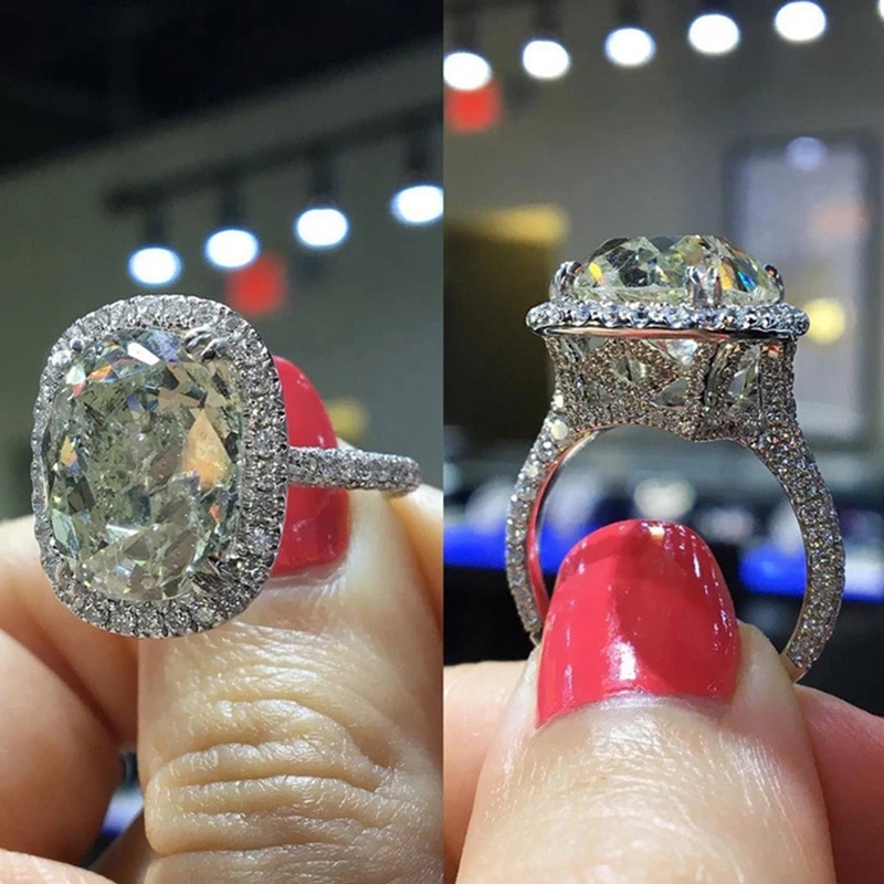 Nhẫn Đính Hôn Đính Đá Zircon Lớn Hình Học Đơn Giản Thanh Lịch Cho Nữ