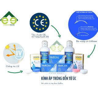 [Combo] Kính áp tròng cận thị MEDICLEAR chống UV siêu mềm mỏng 0.05mm (xx: Australia) + Khay + Ngâm + Nhỏ mắt