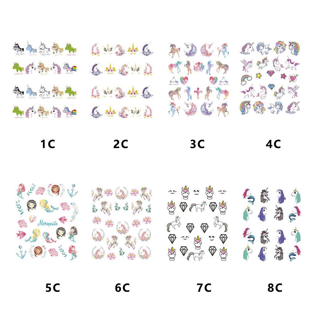 Miếng dán trang trí móng tay hình kỳ lân nhiều kiểu dáng dễ thương tùy chọn