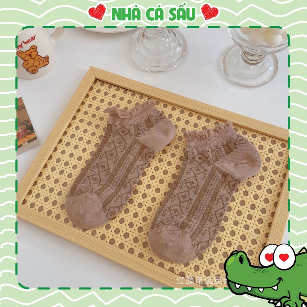 [LOẠI 1] Tất Vớ Nam Nữa Ngắn Cổ Bèo Vintage Đáng Yêu Họa Tiết Gấu Brownie Nhà Cá Sấu