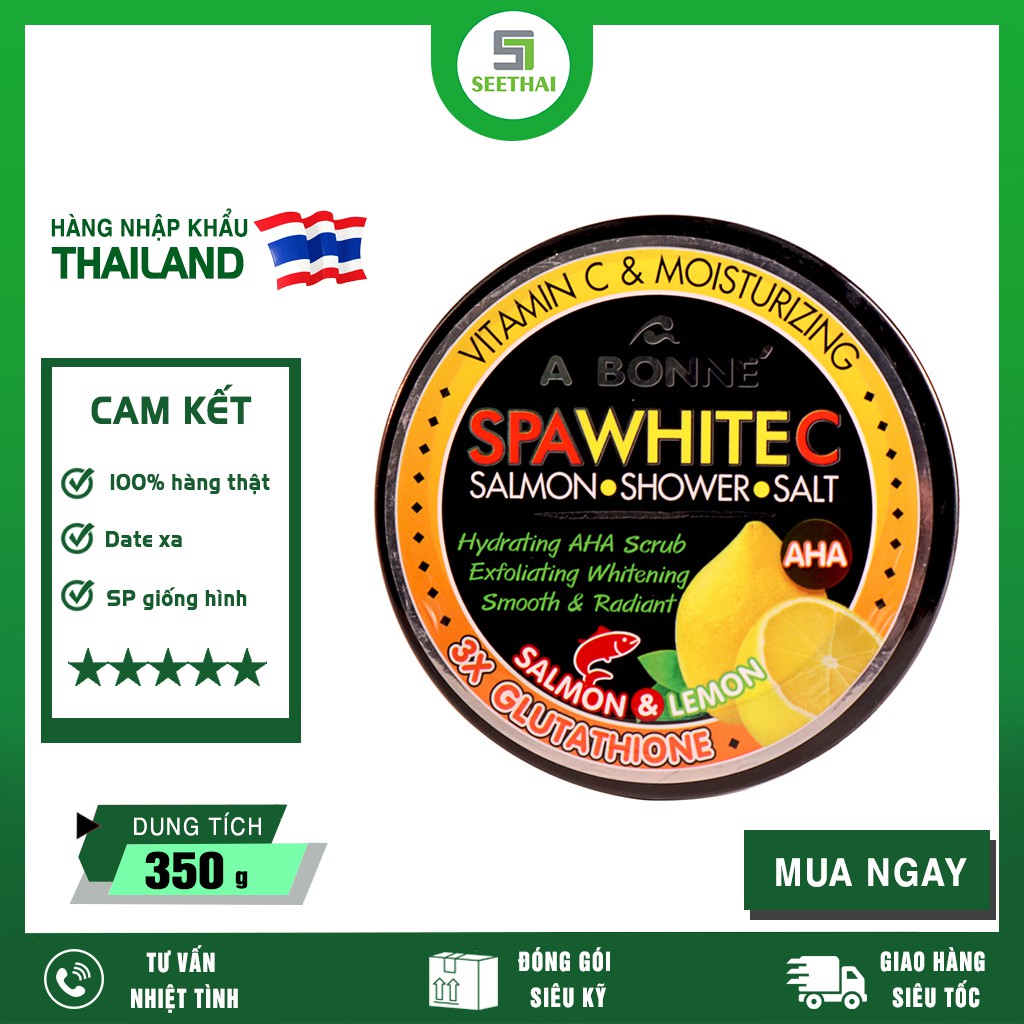 Gel muối tắm dưỡng trắng chanh và cá hồi White C Spa A BONNE Thái Lan 350gr - hũ - cấp ẩm dưỡng mịn