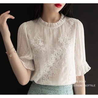 Áo sơ mi nữ thêu ren hoa nổi
