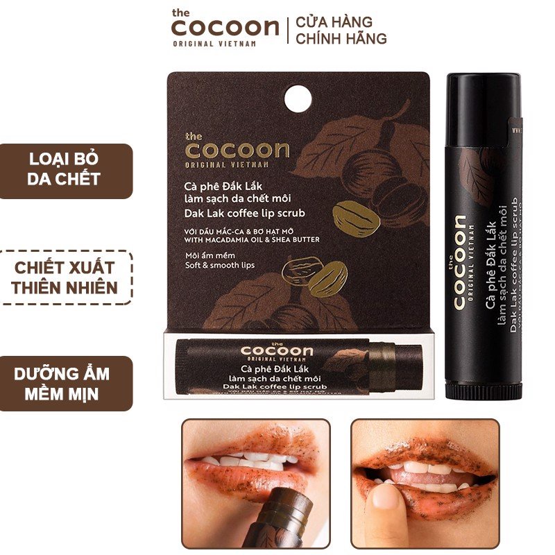 Son tẩy da chết môi cà phê Đắk Lắk Cocoon 5g &amp; Son Dưỡng Dầu Dừa Bến Tre Cocoon-Dưỡng ẩm, chống khô môi