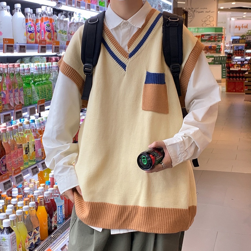 Áo khoác len không tay cổ chữ V màu sắc thời trang dành cho nam unisex áo len nam hàn quốc unisex áo len nam hàn quốc