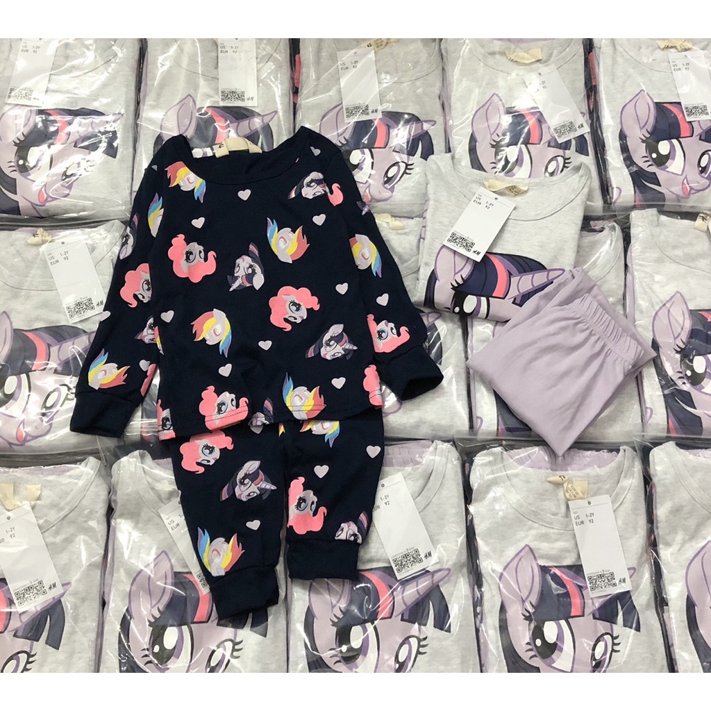 Bộ dài tay thu đông bé gái -Set 2 bộ họa tiết Pony Hm chất cotton cho bé gái size 2-10t