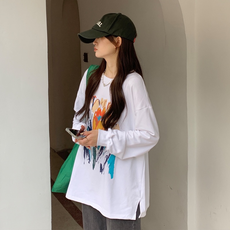 Áo sweater tay dài dáng rộng in họa tiết cá tính phong cách Hàn Quốc thời trang dành cho nữ