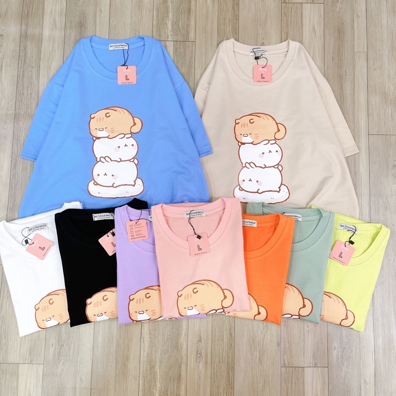 Áo Thun PHÔNG NAM NỮ UNISEX IN DECAL MÈO CAT CUTE DỄ THƯƠNG - Hình chụp thật