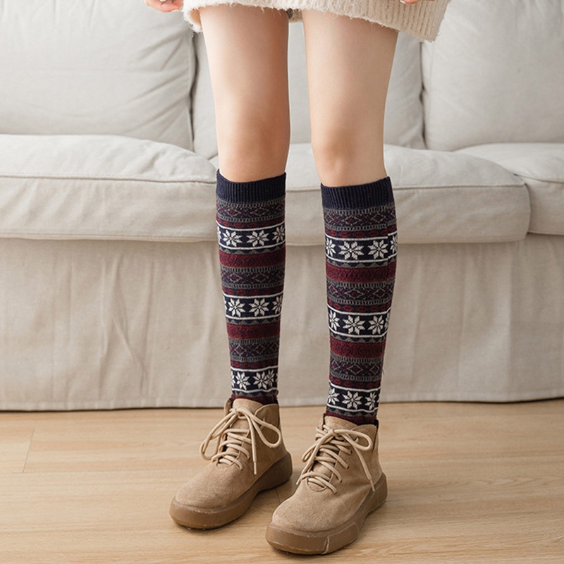 Youyo Vớ Ống Chân Dệt Kim Giữ Ấm Chân Hình Bông Tuyết Mùa Đông Phong Cách Thể Thao Cho Nữ