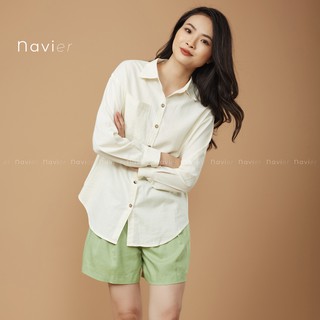 ÁO SƠ MI TRẮNG NỮ FORM RỘNG OVERSIZE DÀI TAY CÔNG SỞ CÓ TÚI NGỰC ĐŨI - LINEN SHIRT SM02 NAVIER