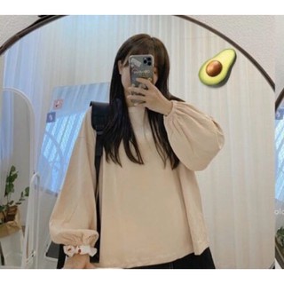 [Ảnh thật/Video]Áo pull cổ tròn tay bồng phong cách ulzzang