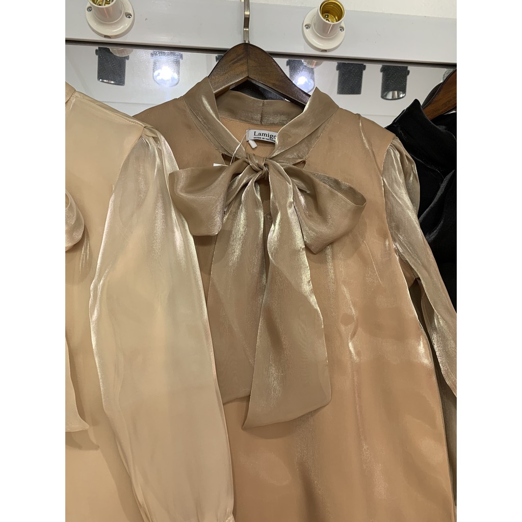 áo sơ mi tơ sống cổ nơ to bản 2 lớp- vải organza | BigBuy360 - bigbuy360.vn