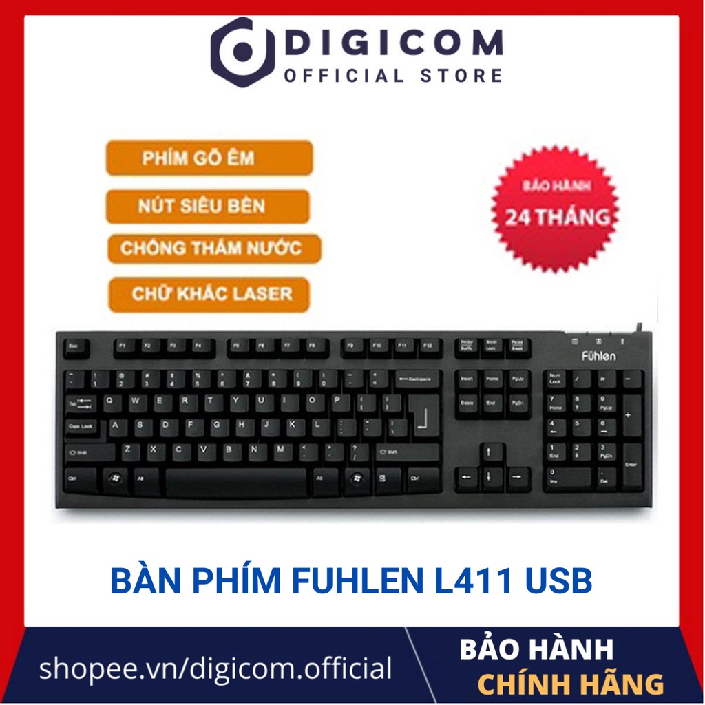 Bàn phím máy tính cổng USB, bàn phím có dây Fuhlen L411 chính hãng bảo hành 2 năm