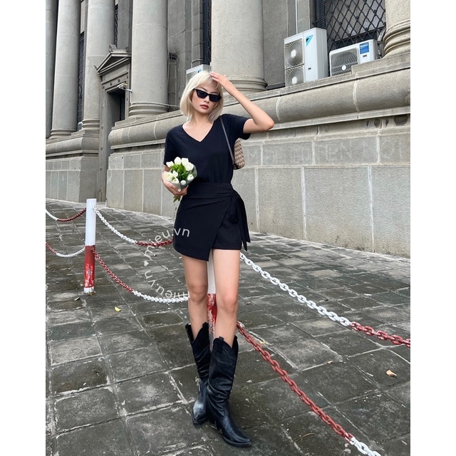 Chân váy ngắn cột vạt trước dáng chữ A ôm form phong cách retro quyến rũ MIEU - JJL15