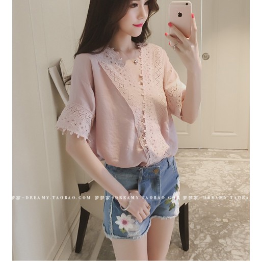 (Bỏ sỉ) Áo kiểu cổ V phối ren hoa văn bao đẹp siêu hit hot MÃ QP08097195 S M L