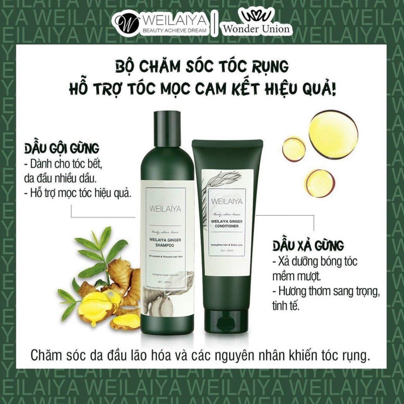 Dầu Gội - Dầu Gội Xả Weilaiya - Dầu Gội Dưỡng Tóc - Giúp Mọc Tóc (Gội 400ml - Xả 250ml)