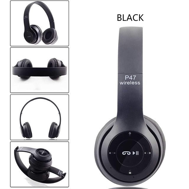 Xả kho -  Tai nghe chụp tai bluetooth P47 Có dây audio 3.5mm dài 1,2 mét, có khe cắm thẻ nhớ - Bảo hành 3 tháng