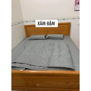 Bộ chăn-ga cotton 3 sọc xám (1m6/1m8). Bộ chăn-drap- vỏ gối cotton 3 sọc