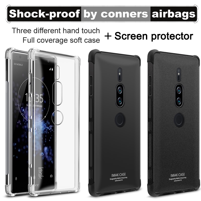 Ốp điện thoại TPU silicone mềm + miếng dán màn hình điện thoại cường lực cho Sony Xperia XZ2 Premium H8116 H8166