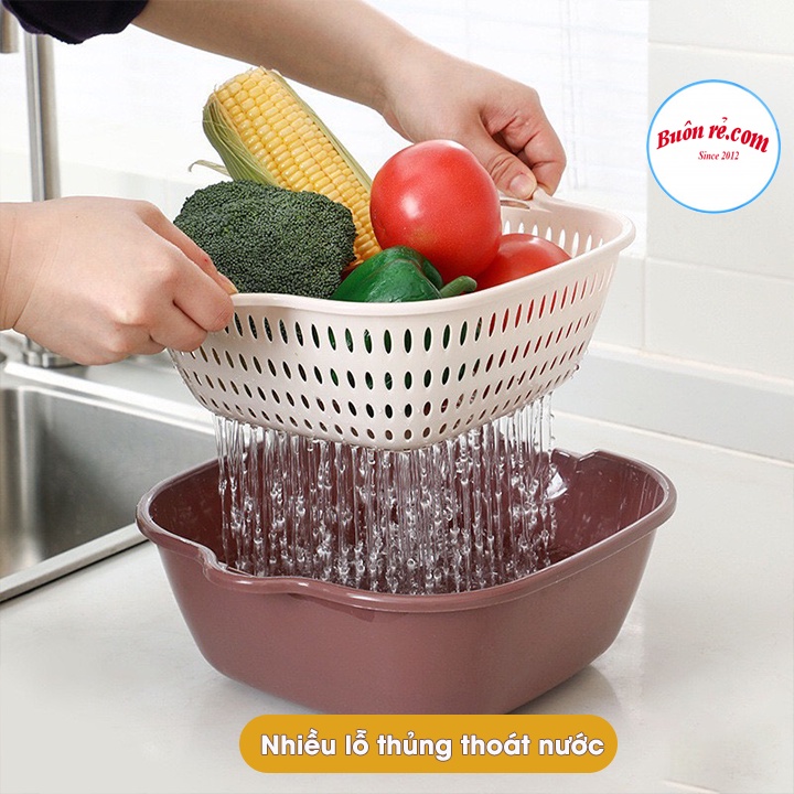 Bộ rổ vuông 2 lớp Việt Nhật  - Bộ rổ đa năng, tiện dụng rửa rau củ, đựng trái cây br01542