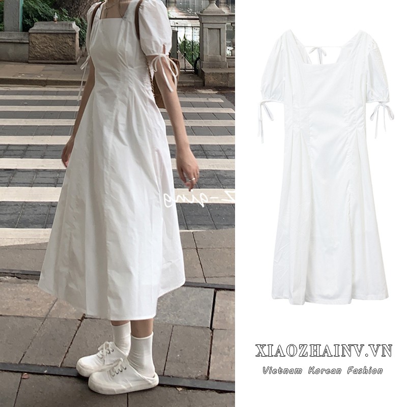 Đầm maxi Xiaozhainv tay ngắn cổ vuông hở lưng thời trang mùa hè cho nữ