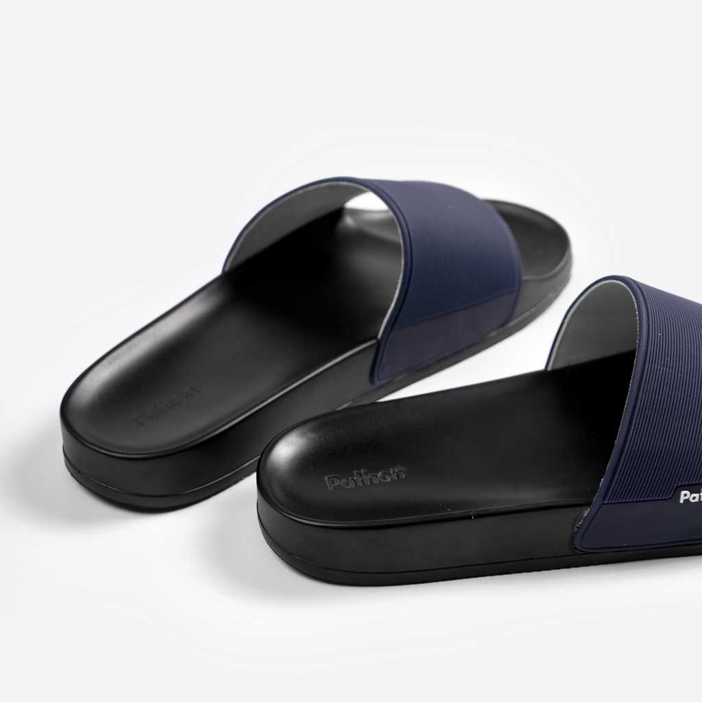 Dép nam nữ quai ngang slipper Pathon quai PVC và đế PU đen quai xanh đen SD22