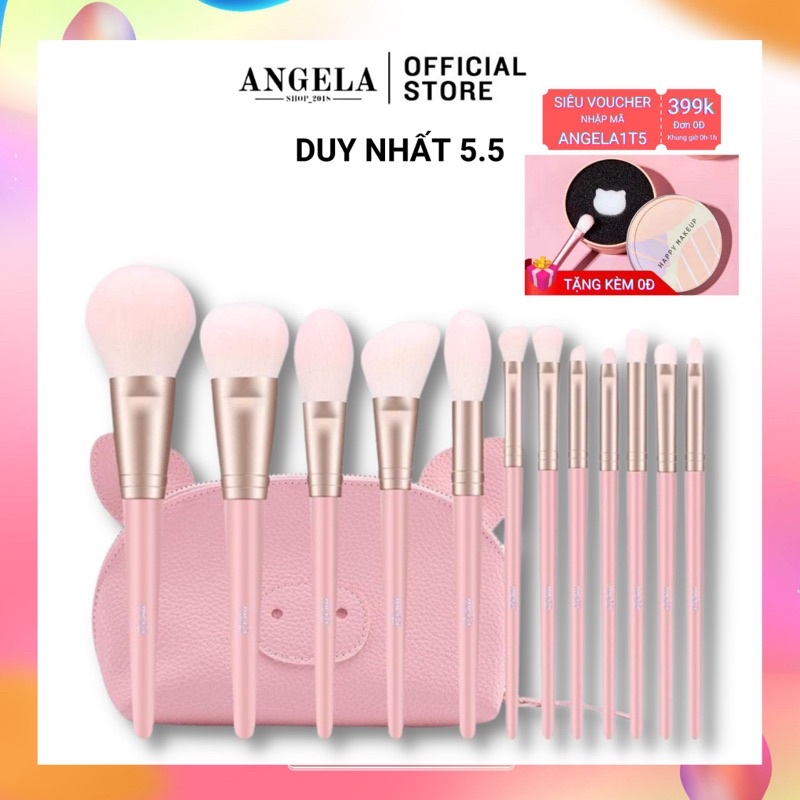 Bộ cọ trang điểm cá nhân cao cấp MSQ màu hồng Angelashop - lông cọ siêu mềm mịn - kèm theo túi đựng tiện lợi