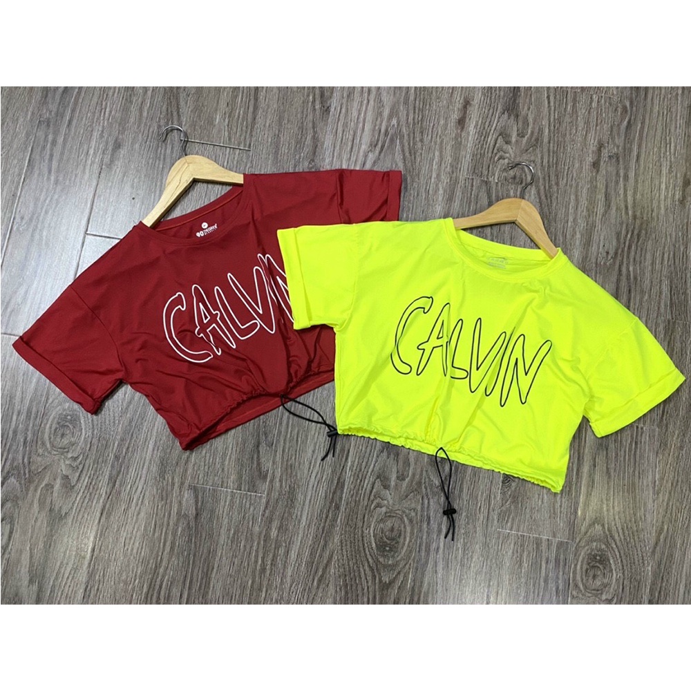 Áo croptop calvin rút dây (đồ tập gym-yoga-zumba nữ)