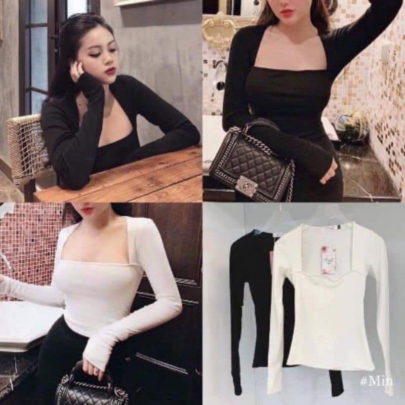 Áo thun cổ vuông trơn