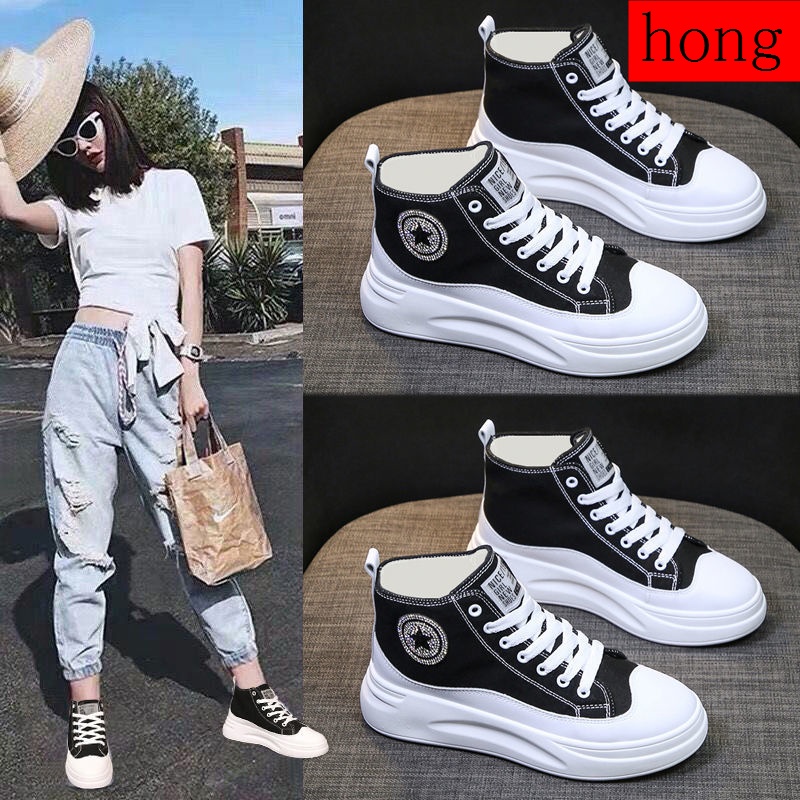 Giày Bốt Cổ Cao Bằng Vải Canvas Phong Cách Mới Năm 2021 Cho Nữ