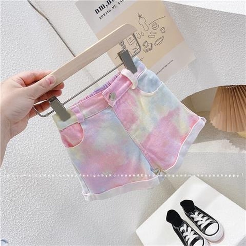 Quần Short Denim Nhuộm Màu Sắc Độc Đáo Thời Trang Mùa Hè Cho Bé Gái