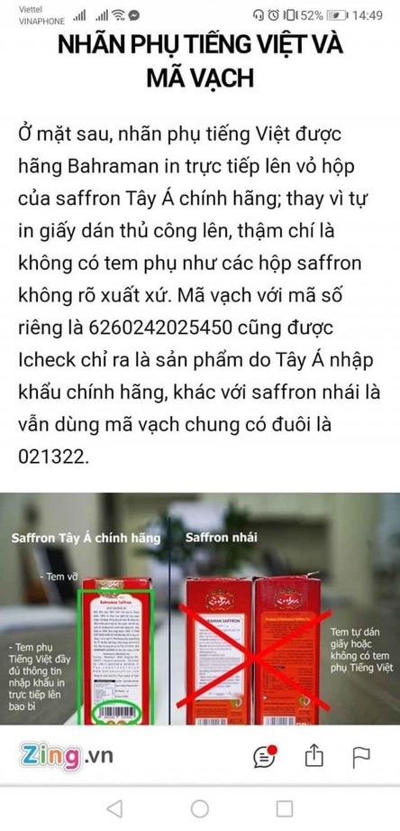 [Công ty Tây Á] 5 Gram Saffron Tây Á / Nhụy Hoa Nghệ Tây Bahraman Saffron Super Negin