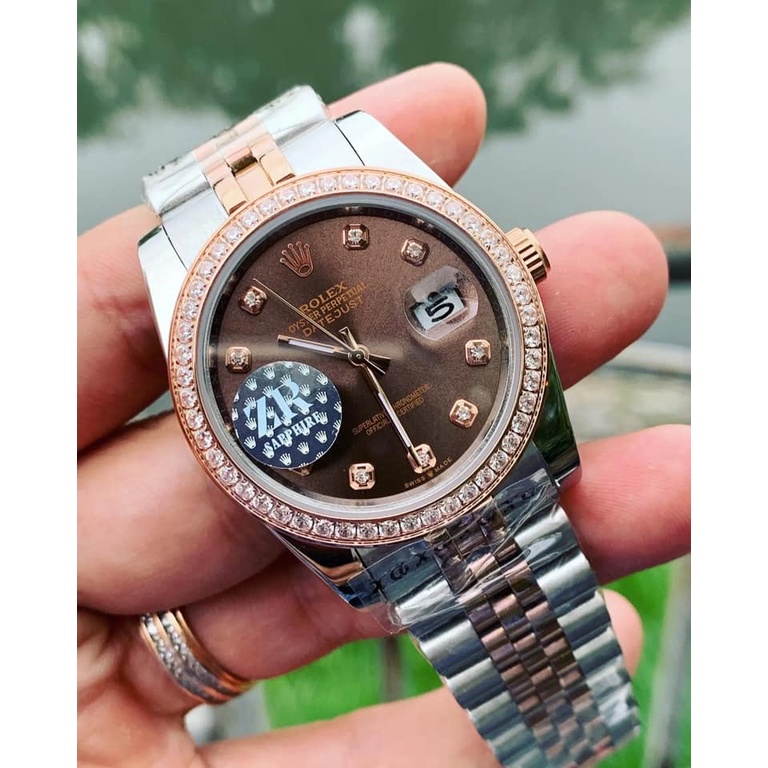 Đồng hồ Nam Rolex máy nhật day date dòng cơ Automatic size 38mm vàng hồng vành đá