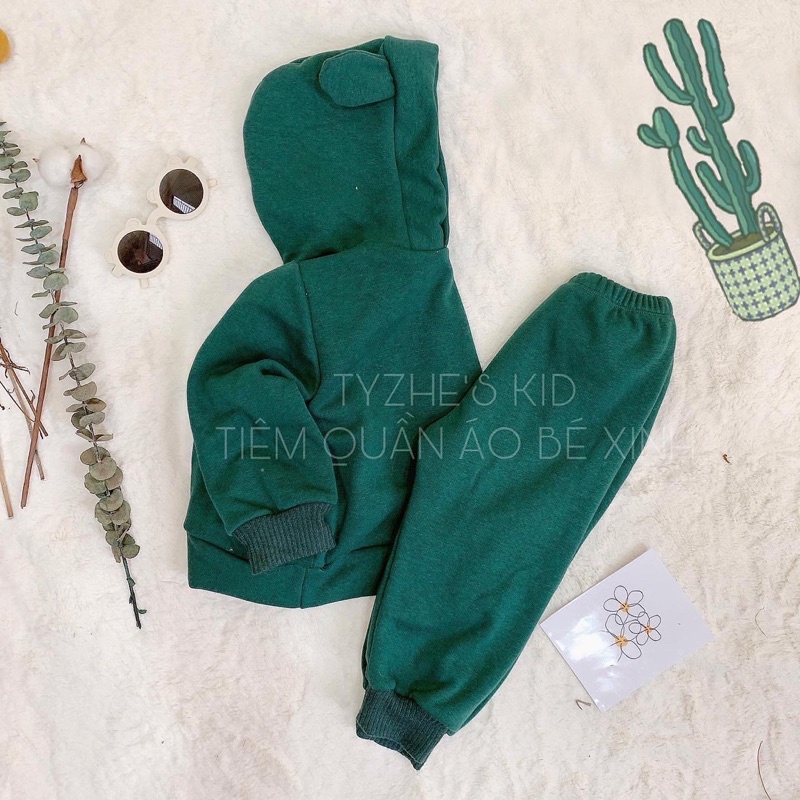 Set nỉ lông mũ tai gấu cho bé siêu ấm