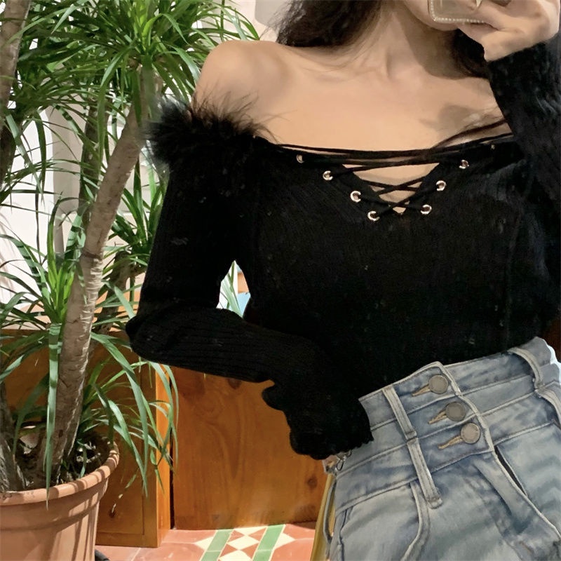 COZOK Áo sweater Tay Dài Dáng Ôm Cột Dây Thời Trang Cho Nữ