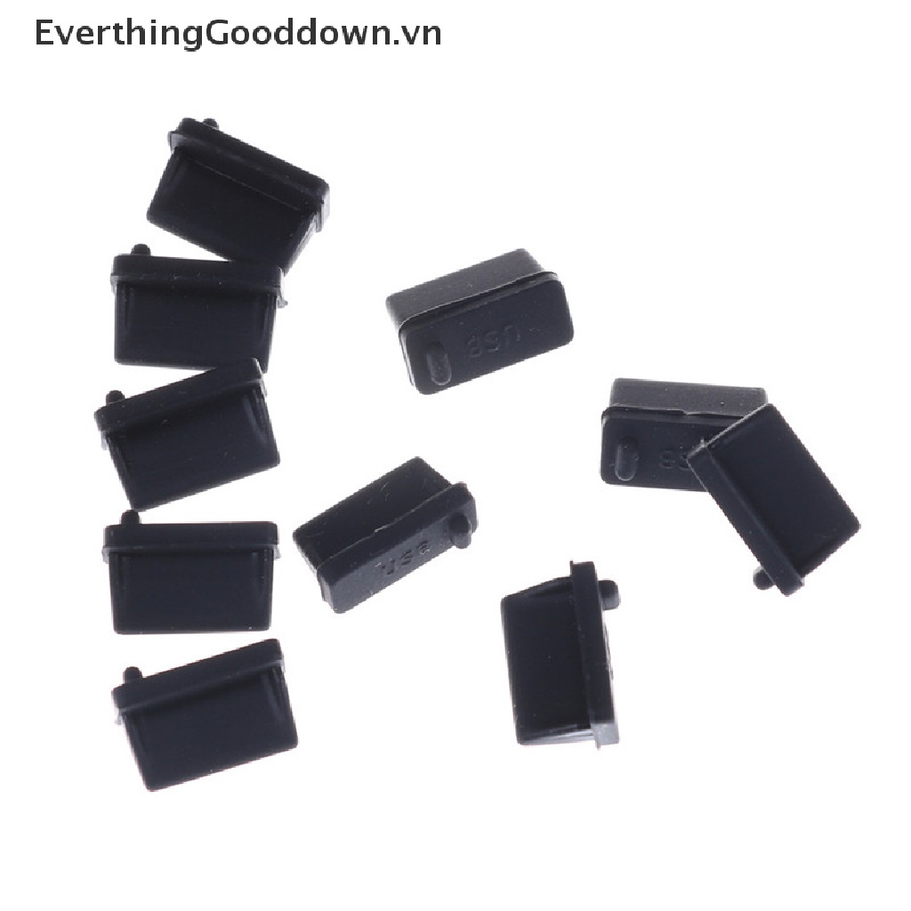 Everthinggooddown Set 10 Nút Cao Su Đen Bịt Ổ Cắm USB Chống Bụi
