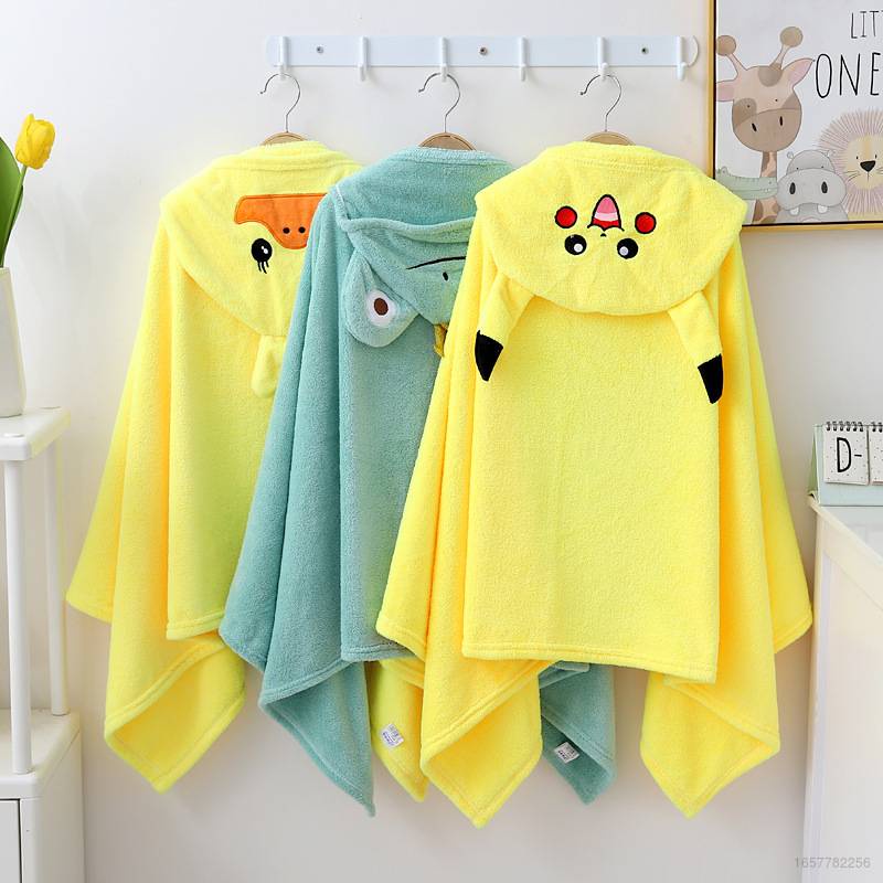 Áo Choàng Tắm Có Nón Bằng Lông Cừu San Hô Hình Vịt Picachu Ếch Hoạt Hình Dành Cho Bé Bơi Lội