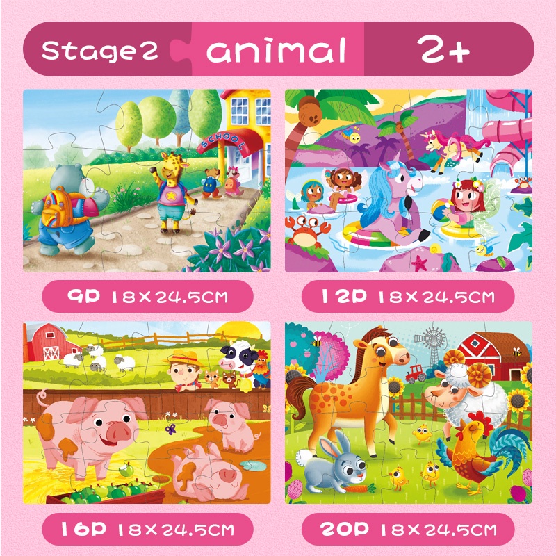 Bộ Đồ Chơi Xếp Hình Họa Tiết Hoạt Hình Dành Cho Trẻ Em 2-3 Tuổi