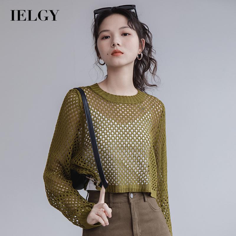 Áo thun IELGY dệt kim chống nắng thiết kế lỗ cho nữ