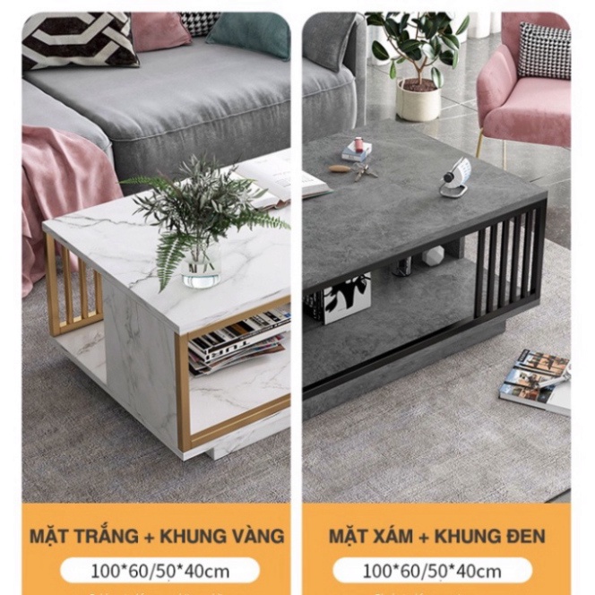 Bàn trà sopha phòng khách chữ nhật, bàn trà sofa hoa văn đá cẩm thạch, kích thước 100*50*40 (D*R*C)