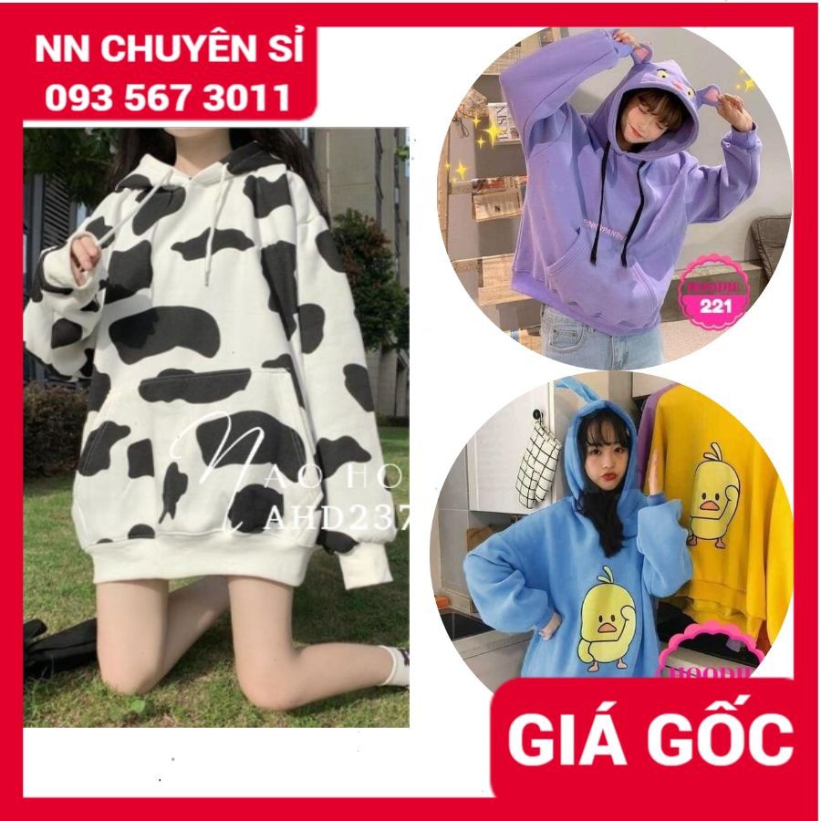 Áo hoodie bò sữa  Áo hoodie nam nữ in hình hoạt hình dễ thương AHD tổng hợp