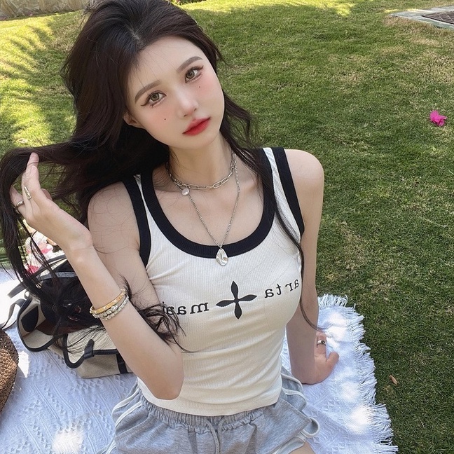 Áo hai dây ZHELIHANGFEI dệt kim in chữ quyến rũ hợp thời trang