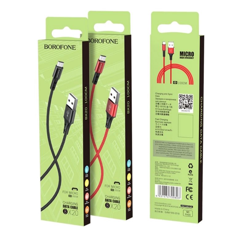 Cáp sạc Hoco BX20 2.4A Dây bọc dù sử dụng với MiCRO- AndRoid. Hỗ trợ xạc nhanh- Bảo hành 3 tháng 1 Đổi 1